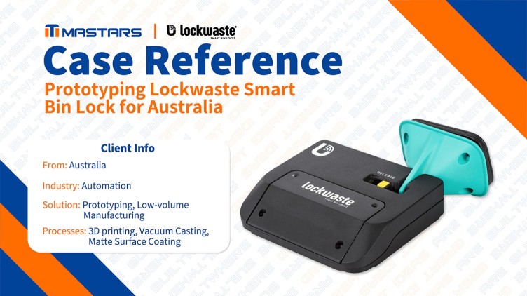 Prototyping Lockwaste Smart Bin Lock for Australia with 3D Printing, Vacuum Casting, and a Matte Finish