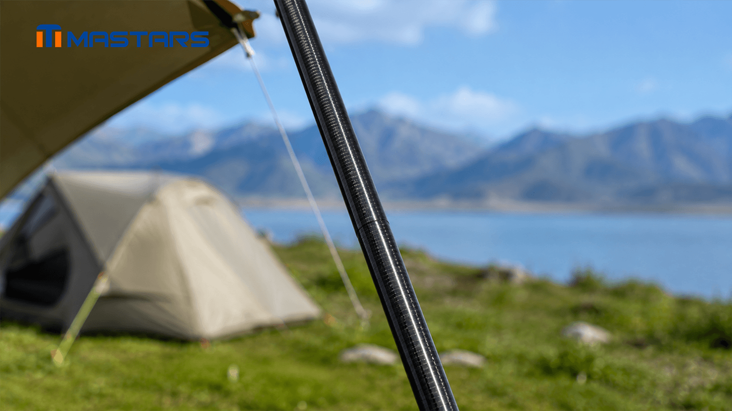 A lightweight carbon fiber support pole used in outdoor tarp systems A lightweight carbon fiber support pole used in outdoor tarp systems
