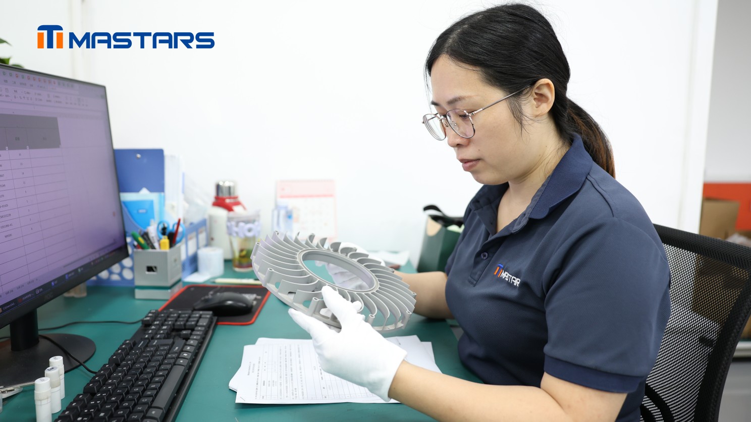 Quality engineer verifies key dimensions and rib consistency during final inspection.