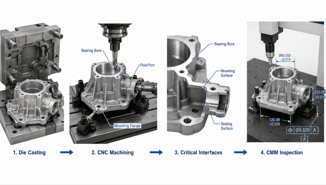 Die casting to CNC machining and inspection workflow for critical features