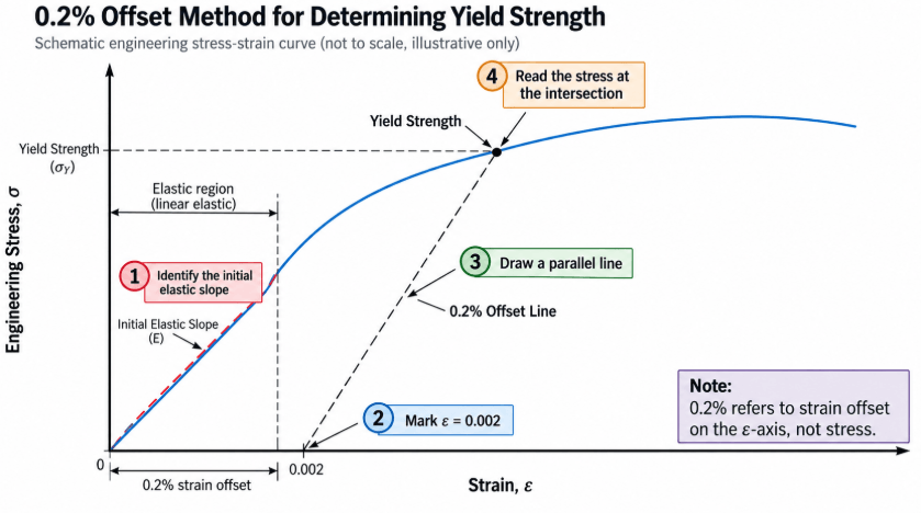 How the 0.2% offset method determines yield strength