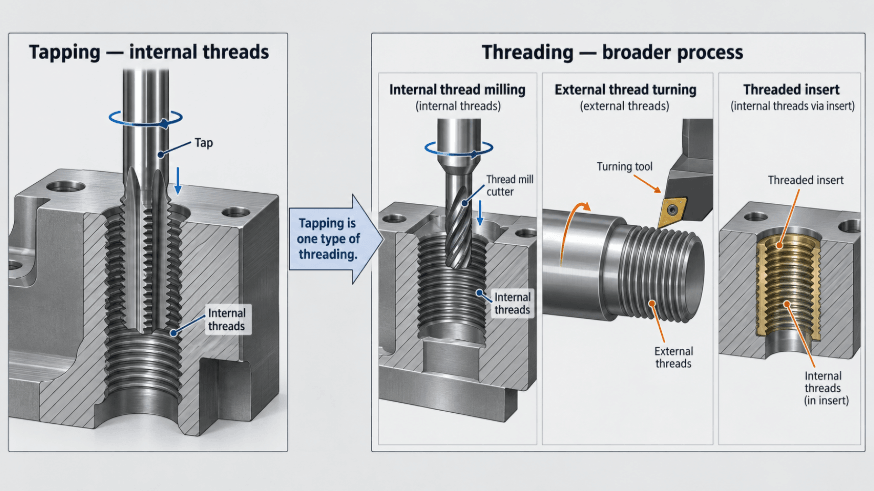 Tapping vs. Threading concept diagram