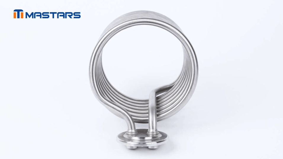 Stainless steel 316L coiled heat exchanger with welded flange. 