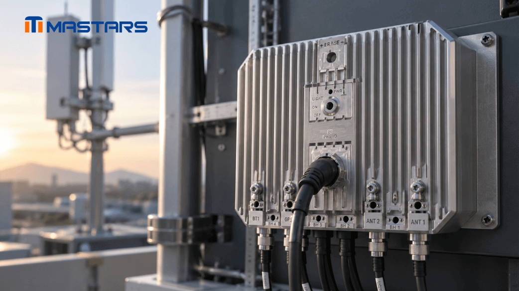 Conceptual installation of a finned aluminum enclosure within outdoor communication equipment.