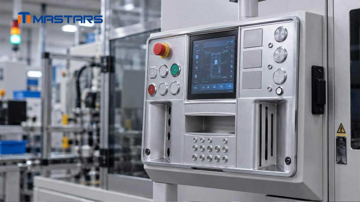 Conceptual integration of the finished plastic control panel into an industrial equipment interface.
