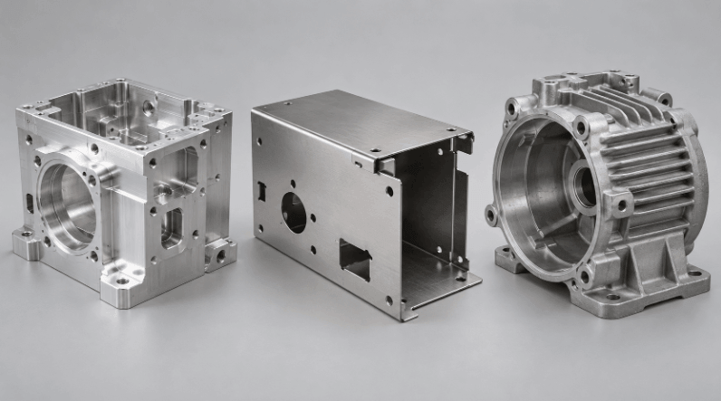 Metal parts made by CNC machining, sheet metal fabrication, die casting, stamping, and metal 3D printing Metal parts made by CNC machining, sheet metal fabrication, die casting, stamping, and metal 3D printing