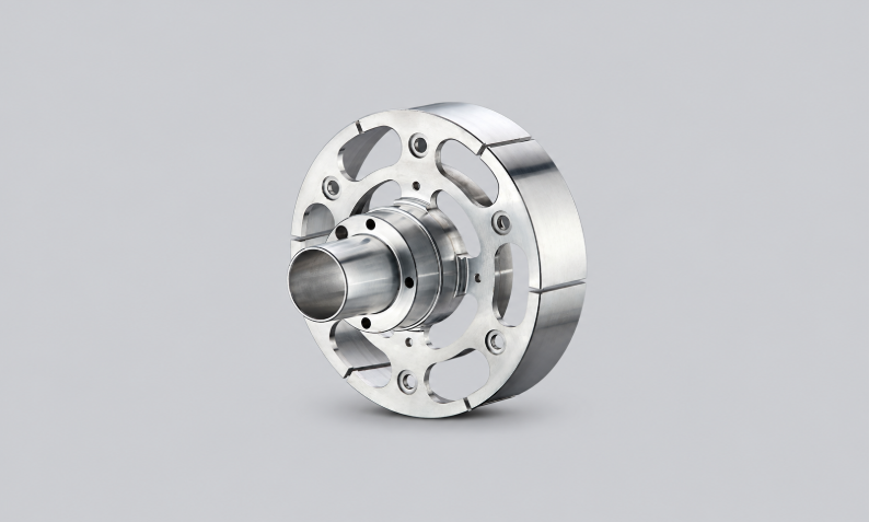 A precision-machined metal flange assembly