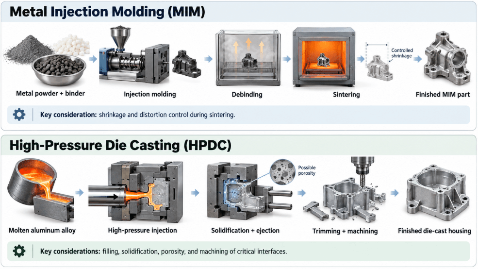 Metal injection molding and high-pressure die casting process comparison